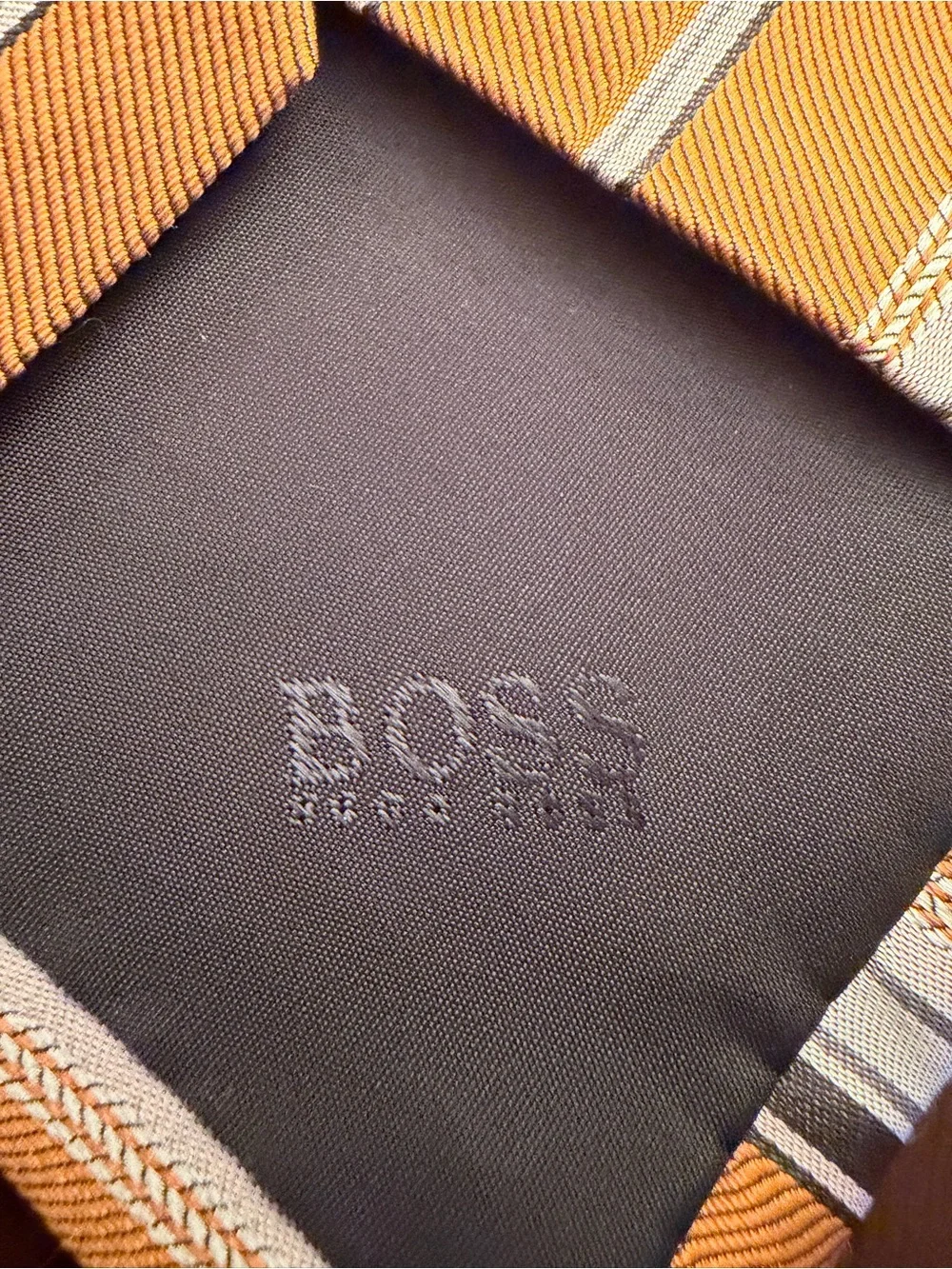 Hugo Boss Men's Orange Striped Silk Tie 3” wide